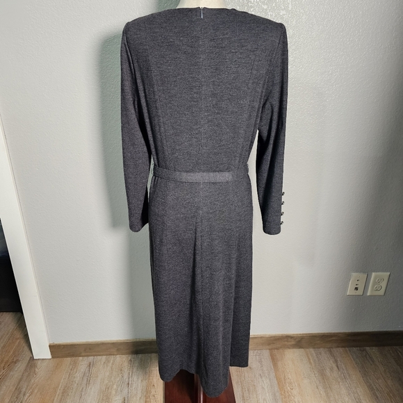 Henry Lee Elegant Gray Women's Long Sleeve Midi Dress 12P with belt - Picture 5 of 9